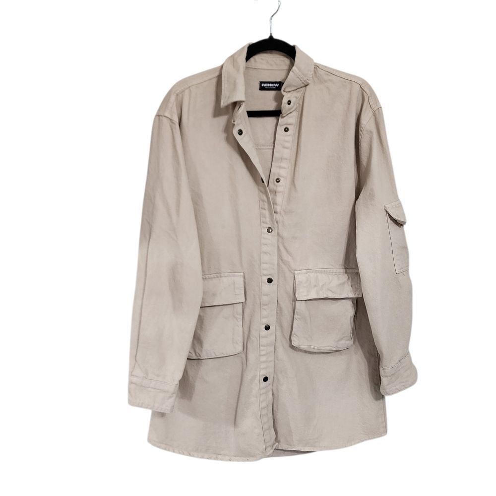 Renew Shaket Top Sz 2 Tan Denim Oversized Button Heavy Chore Indie Granola Cargo